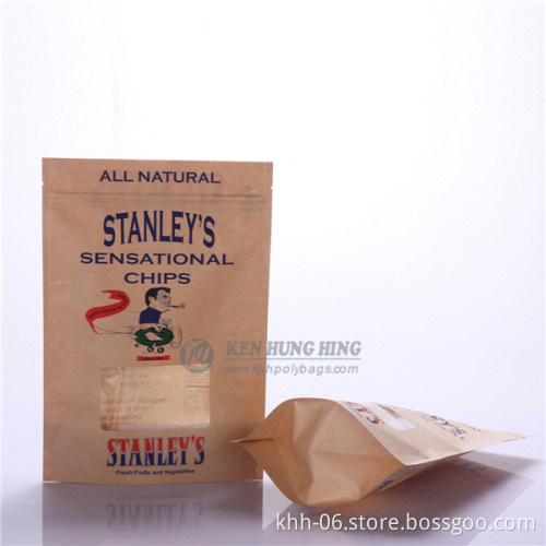 CMYK Printed Stand up kraft paper plantain chips zipper bags